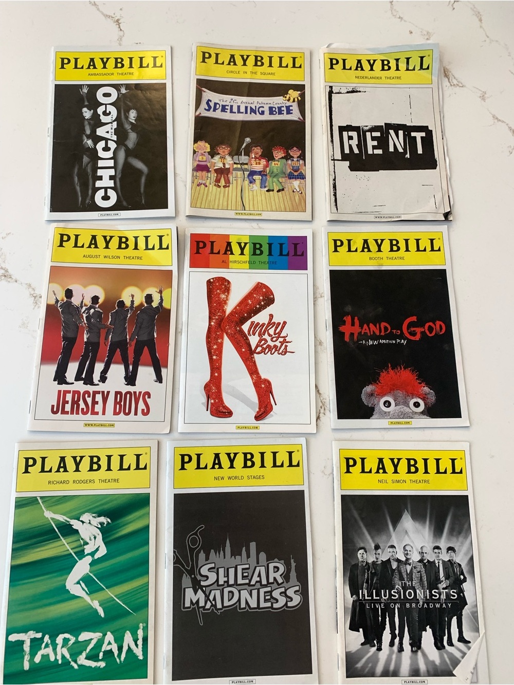 Lot Of 9 Broadway Playbills NYC Assorted Rent, Jersey Boys, Kinky Boots & More